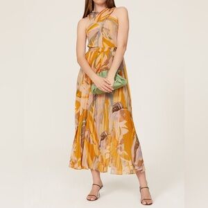 Ted Baker Ansa Cross Pleated Midi Dress 5 US 12 #D7842